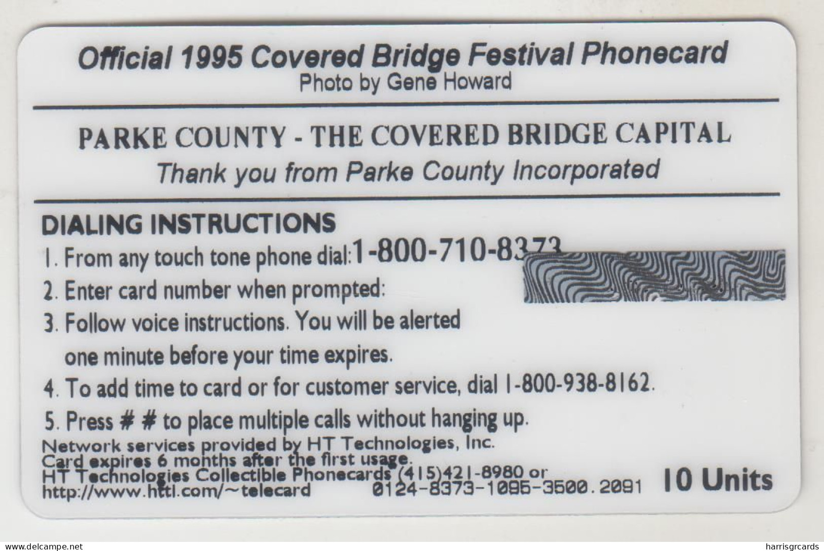 USA - Parke County Covered Bridge Fest 1995 (Coca Cola) ,HT Technologies Prepaid Card 10 U, Tirage 3.500, Mint - Andere & Zonder Classificatie