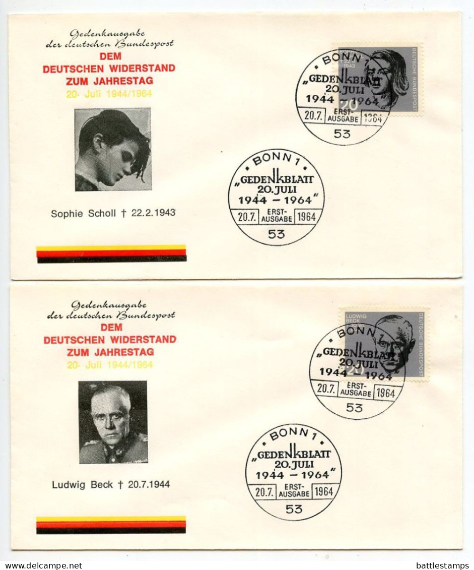 Germany, West 1964 8 FDCs Scott 883-890 German Resistance to the Nazis