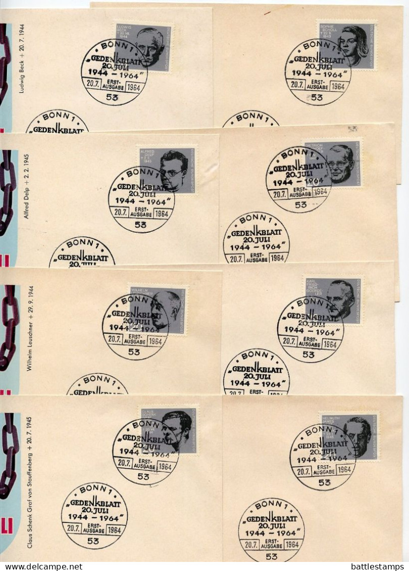 Germany, West 1964 8 FDCs Scott 883-890 German Resistance To The Nazis - 1961-1970