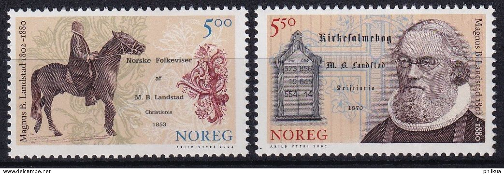 MiNr. 1452 - 1453 Norwegen       2002, 20. Nov. 200. Geburtstag Von Magnus Brostrup Landstad - Postfrisch/**/MNH - Unused Stamps