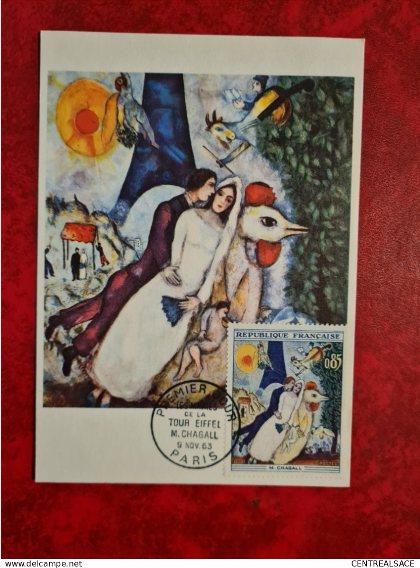 Carte Maxi 1964  FDC 1963 PARIS M. CHAGALL LES MARIES DE LA TOUR EIFFEL - Other & Unclassified