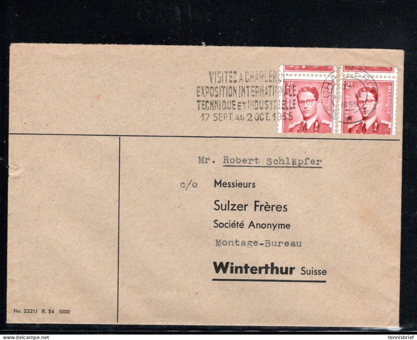 1955 , 2 Fr. , COB No. 925 , Paire , Timbres Rouleurs , Lettre Rare !  #1705 - Covers & Documents