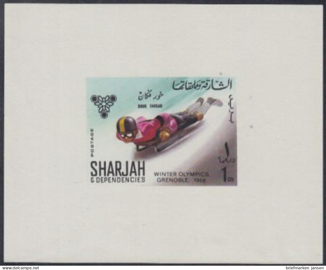 Sharjah Khor Fakkan Mi.Nr. 156Sb Olympia 1968 Grenoble, Rennrodeln Skeleton? (1) - Schardscha