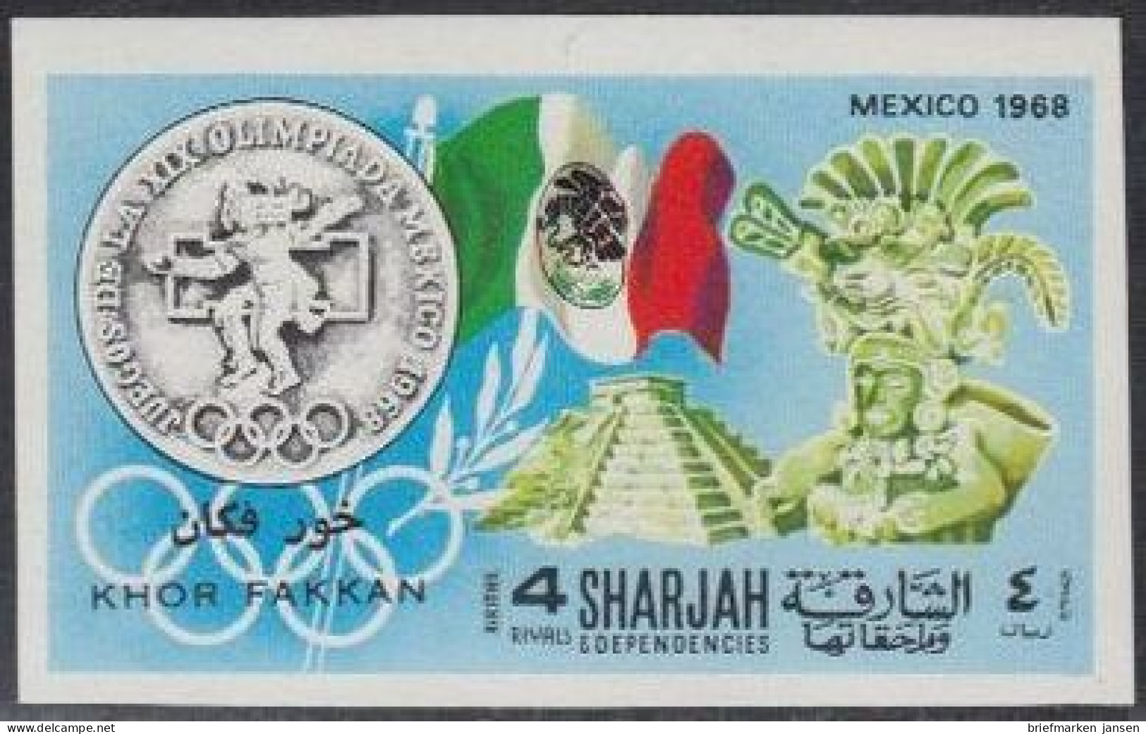 Sharjah Khor Fakkan Mi.Nr. 169B Geschichte D.Olymp. Spiele, Mexiko 1968 (4) - Schardscha