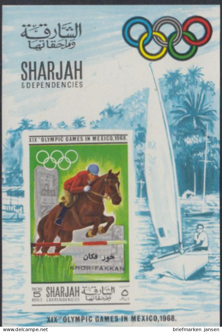 Sharjah Khor Fakkan Mi.Nr. Block 16B Olympia 1968 Mexiko, Springreiten - Sharjah