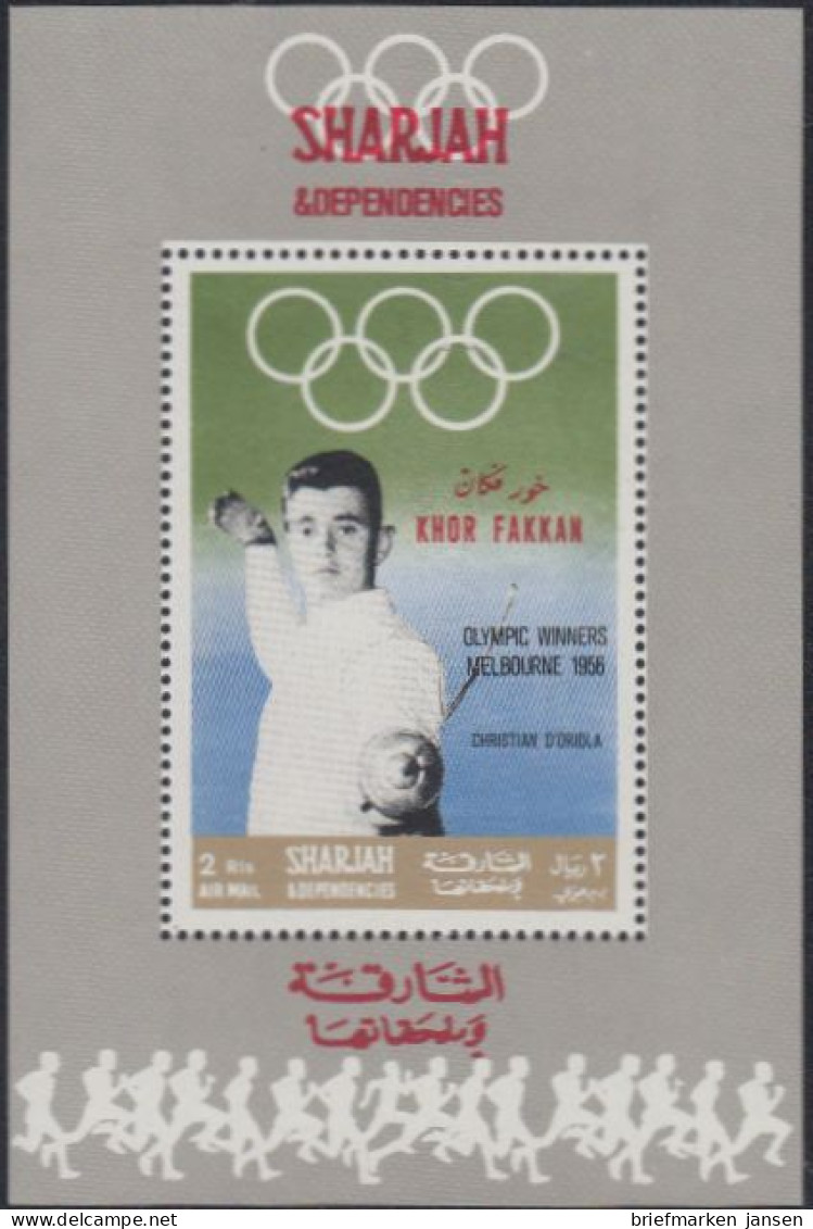 Sharjah Khor Fakkan Mi.Nr. 222Sb Olympiasieger 1956 Christian D'Oriola (2) - Schardscha