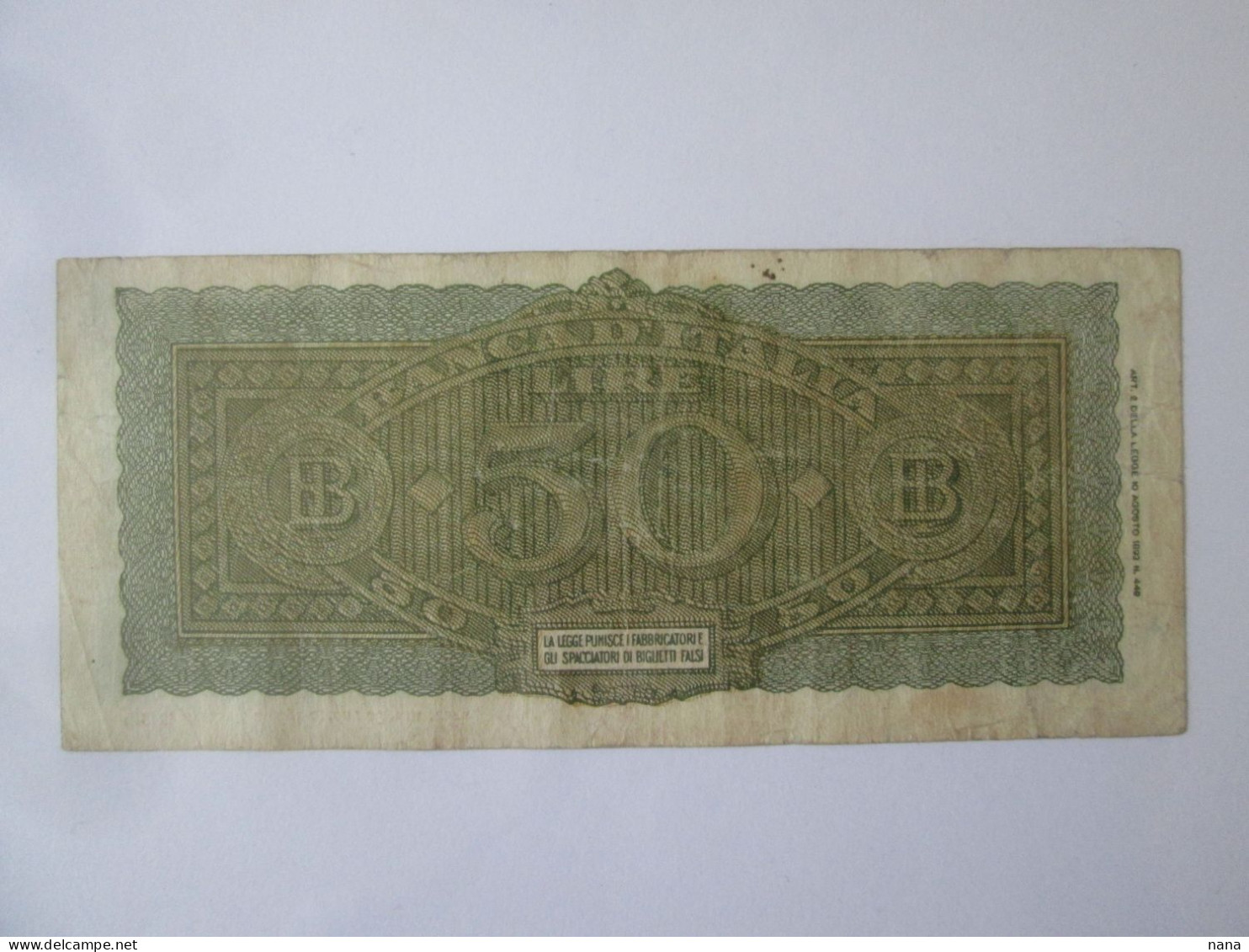 Italy 50 Lire 1944 Banknote See Pictures - 50 Liras