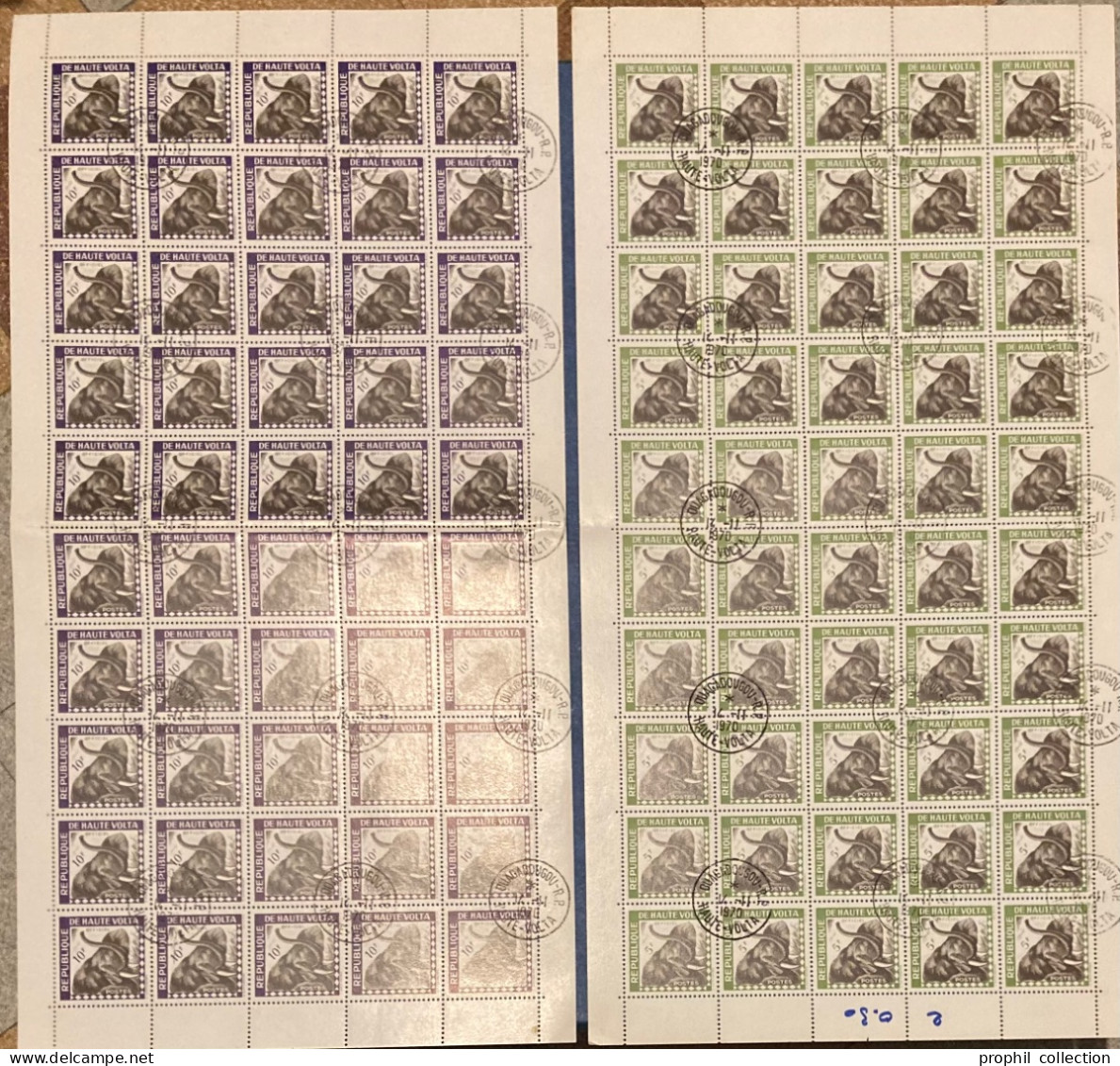 LOT De 2 FEUILLES OBLITÉRÉES De 50 TIMBRES DE SERVICE THÈME ÉLÉPHANT OFFICIEL De HAUTE VOLTA - Alto Volta (1958-1984)