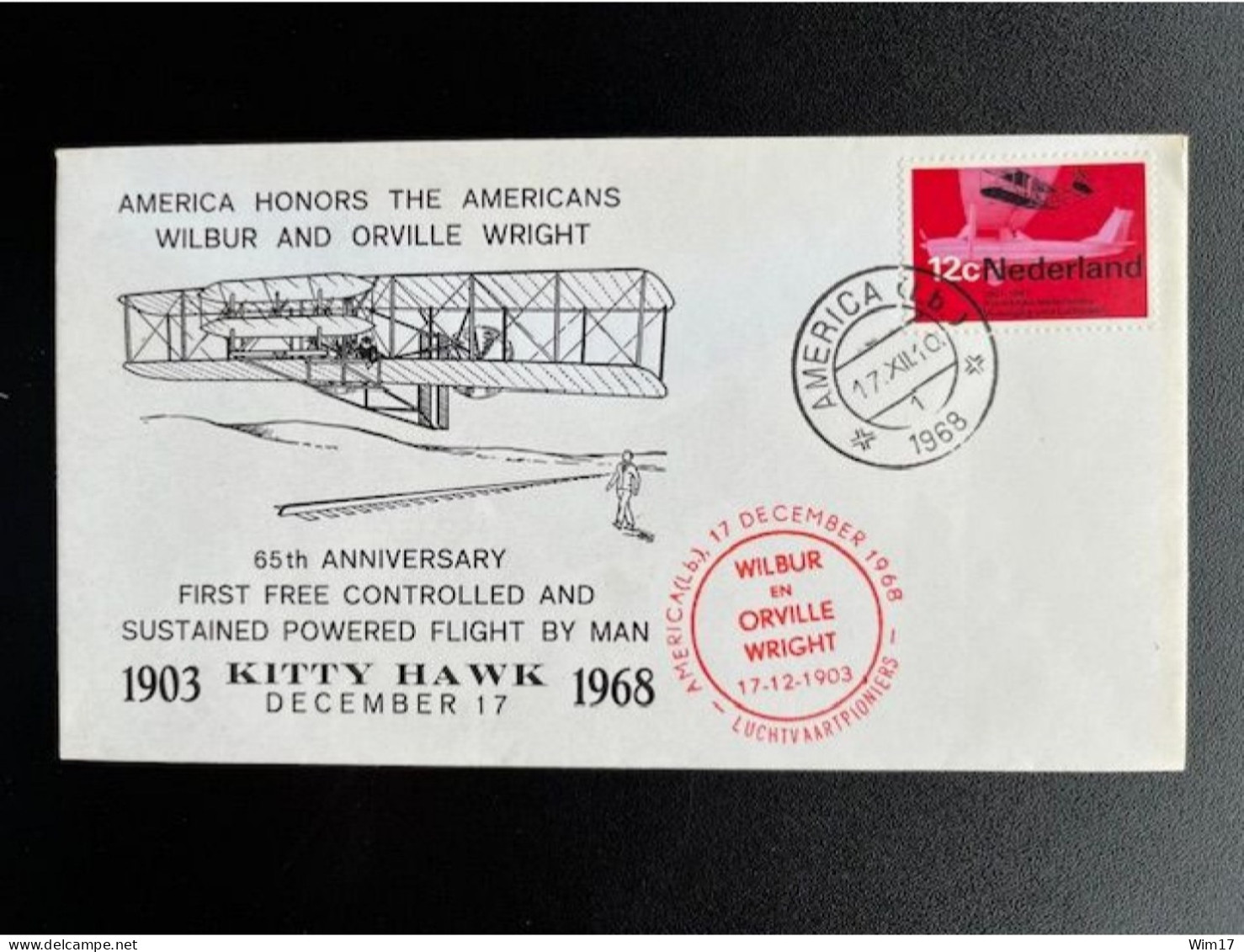 NETHERLANDS 1968 65TH ANNIVERSARY KITTY HAWK AMERICA (LB) 17-12-1968 NEDERLAND - Briefe U. Dokumente