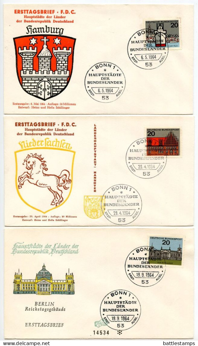 Germany, West 1964-65 29 FDCs Scott 869-879A 12 State Capitals - Mix Of Architecture & Landmarks - 1961-1970