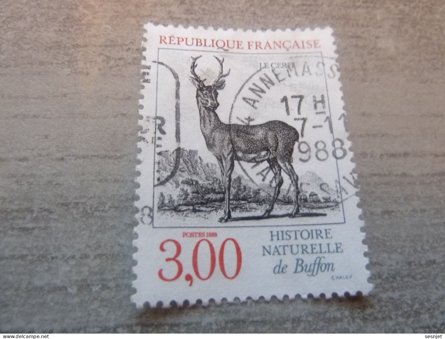 Histoire Naturelle De Buffon - Le Cerf - 3f. - Yt 2540 -  Rouge Et Noir - Oblitéré - Année 1988 - - Animalez De Caza