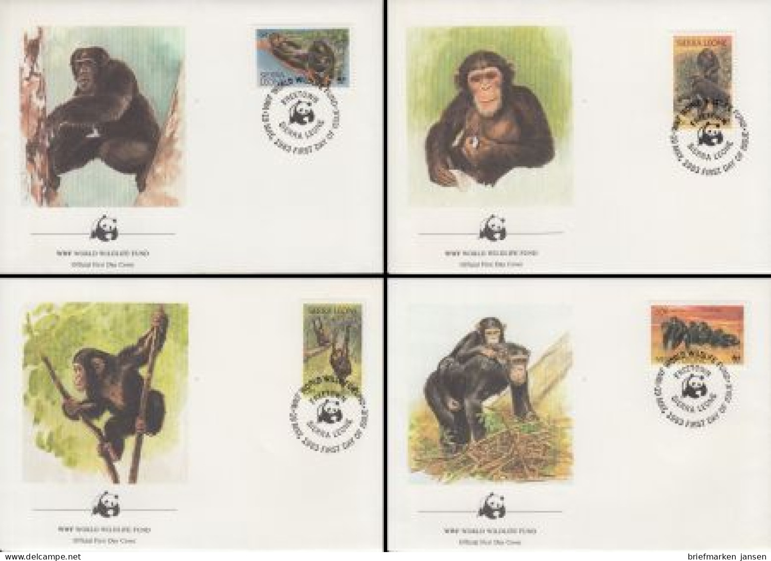 Sierra Leone Mi.Nr. 713-16 Weltweiter Naturschutz, Schimpanse (4 Briefe) - Sierra Leone (1961-...)