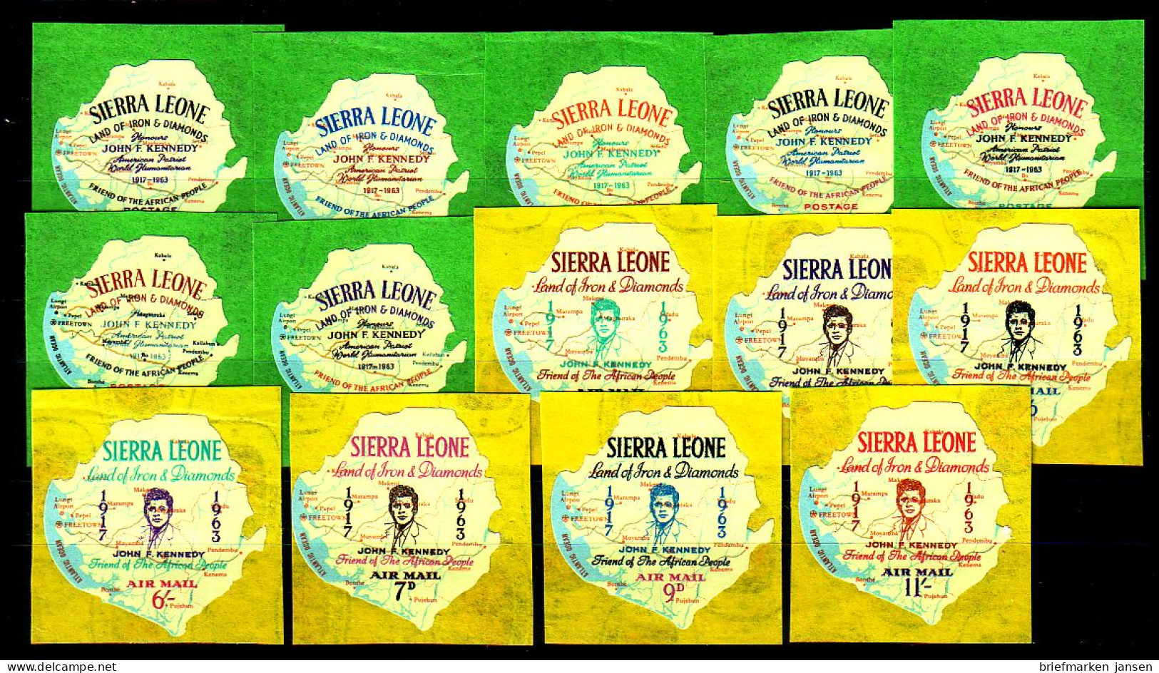 Sierra Leone Mi.Nr. 265-278 Kennedy, M. In Landkartenform Sierra Leones (14 W.) - Sierra Leone (1961-...)