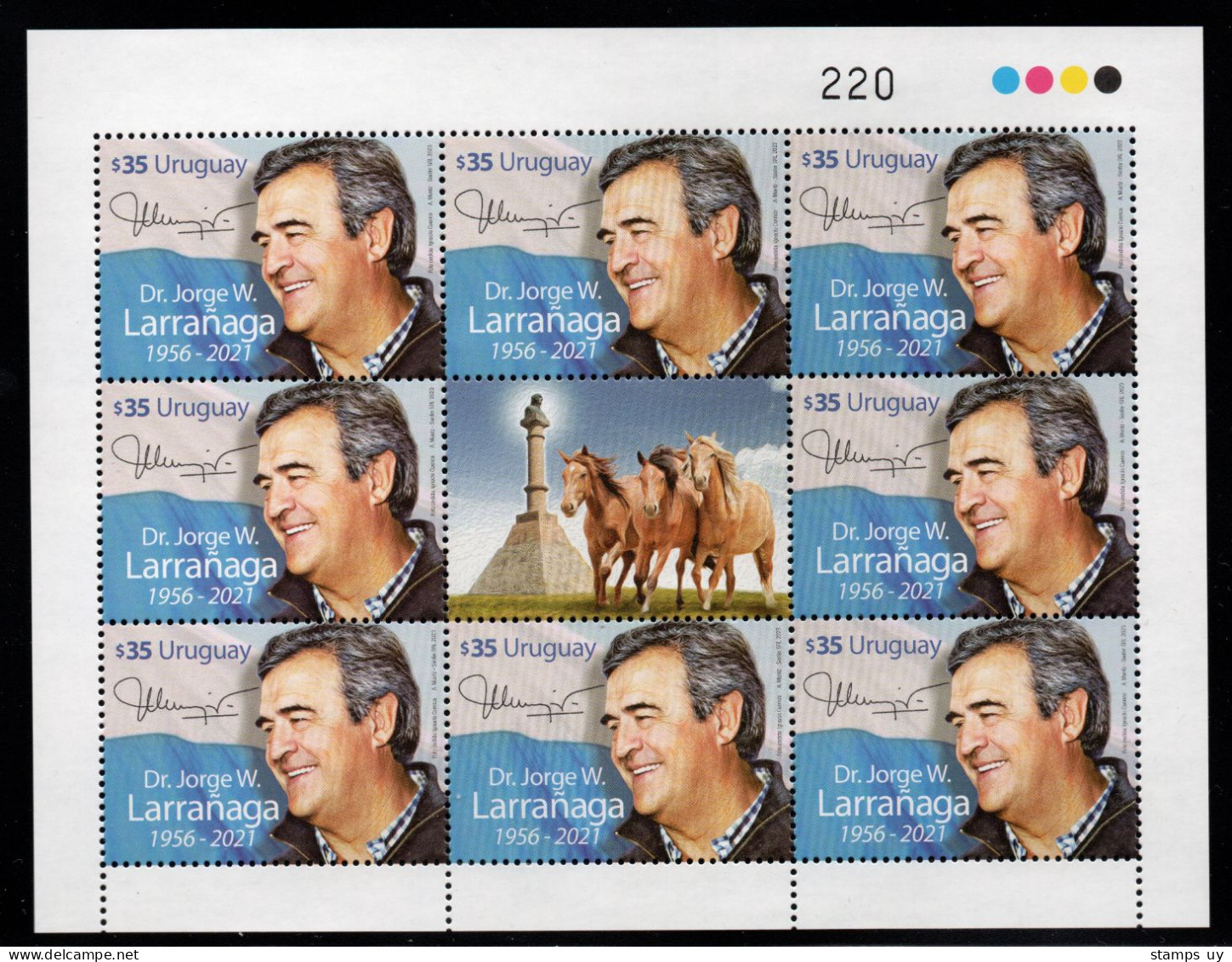 URUGUAY 2023 (Lawyer, Politician, Jorge Larrañaga, Flag, National Party, Right-wing, Horse, Monument, Plateau) - 1 SHEET - Denkmäler