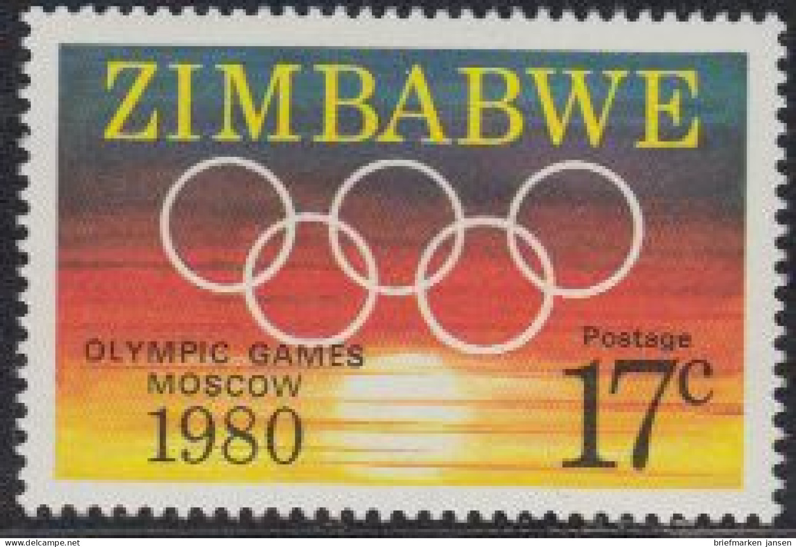 Simbabwe Mi.Nr. 246 Olymp. Sommerspiele Moskau 1980, Olympische Ringe (17) - Zimbabwe (1980-...)