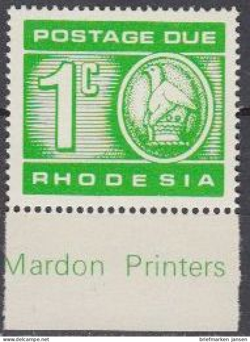 Rhodesien Mi.Nr. P 11 Portomarke, Ziffer + Detail Aus Staatswappen (1) - Zimbabwe (1980-...)