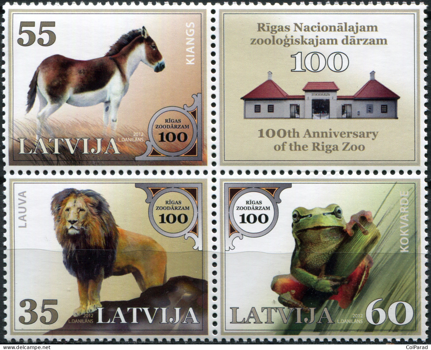 LATVIA - 2012 - BLOCK OF 3 STAMPS AND 1 LABEL MNH ** - Centenary Of The Riga Zoo - Letland