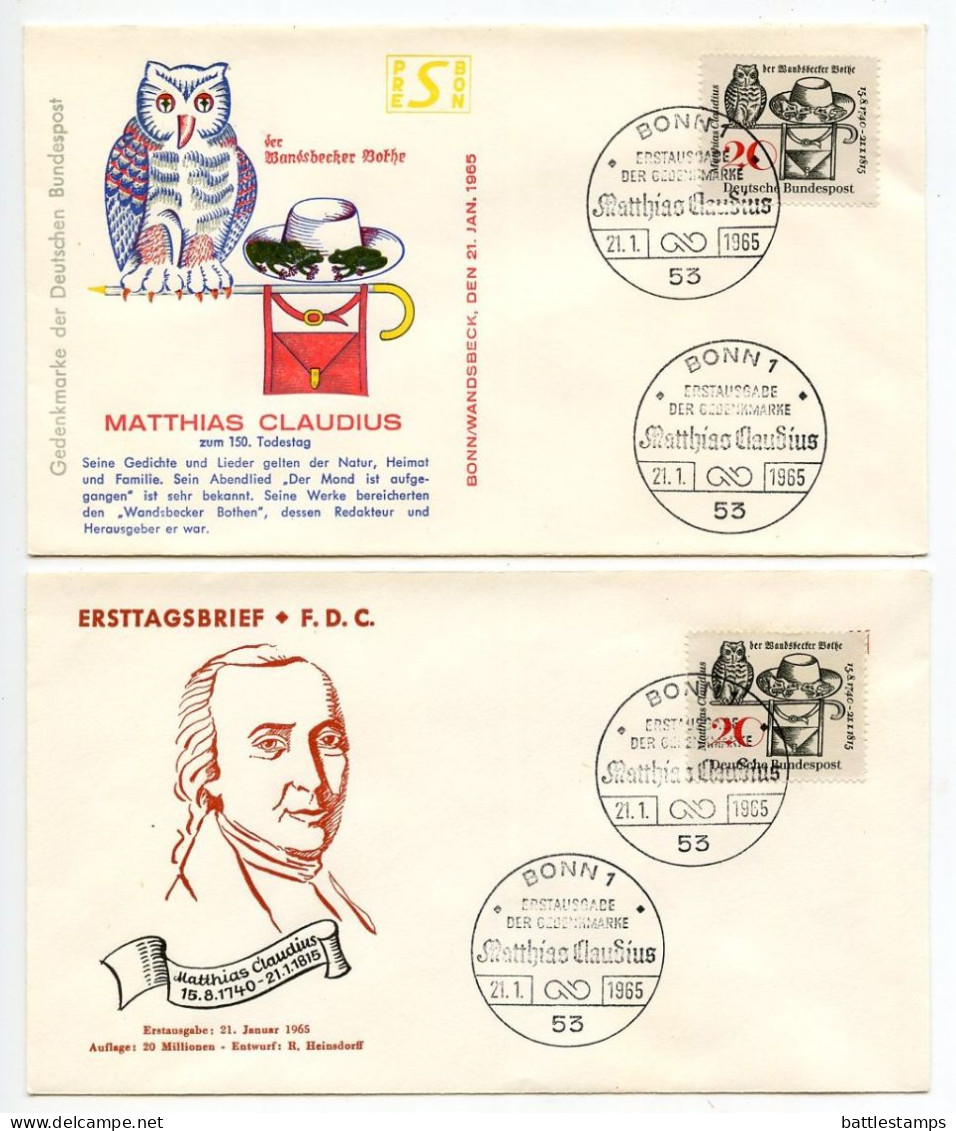 Germany, West 1965 4 FDCs Scott 917 Matthias Claudius, Illustrations From Wandbecker Bothe - 1961-1970