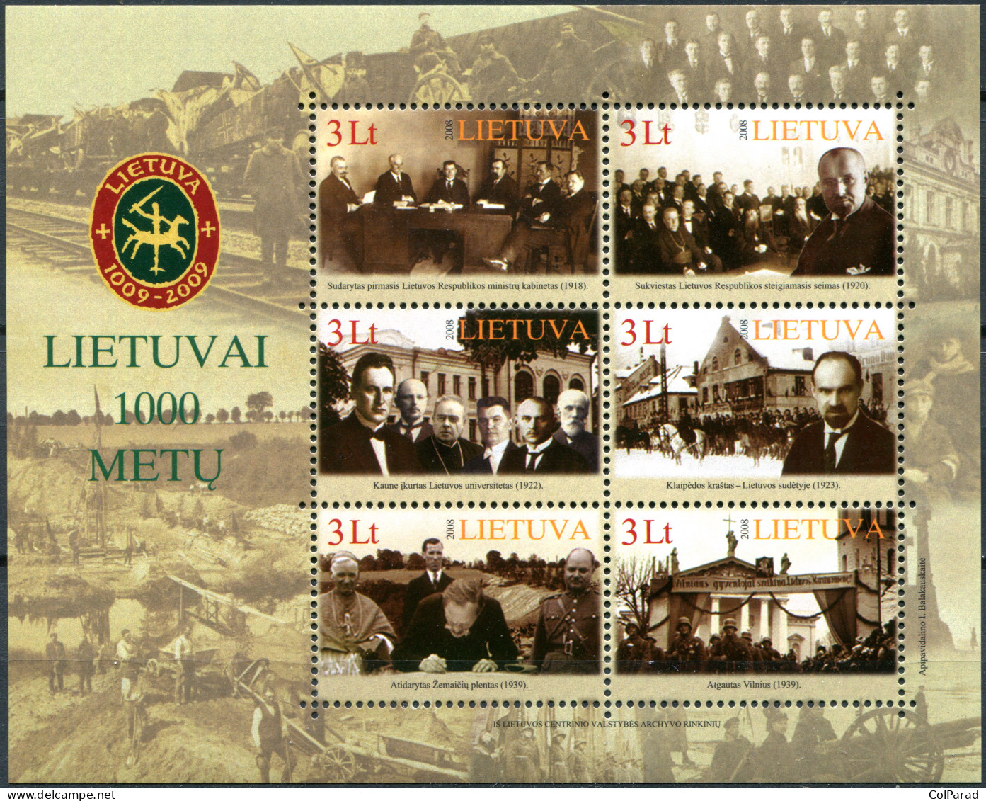 LITHUANIA - 2008 - SOUVENIR SHEET MNH ** - Millennium Of Lithuania - Lithuania