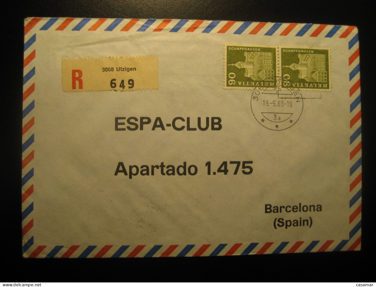 UTZIGEN 1983 Registered Air Mail Cancel Cover SWITZERLAND - Lettres & Documents