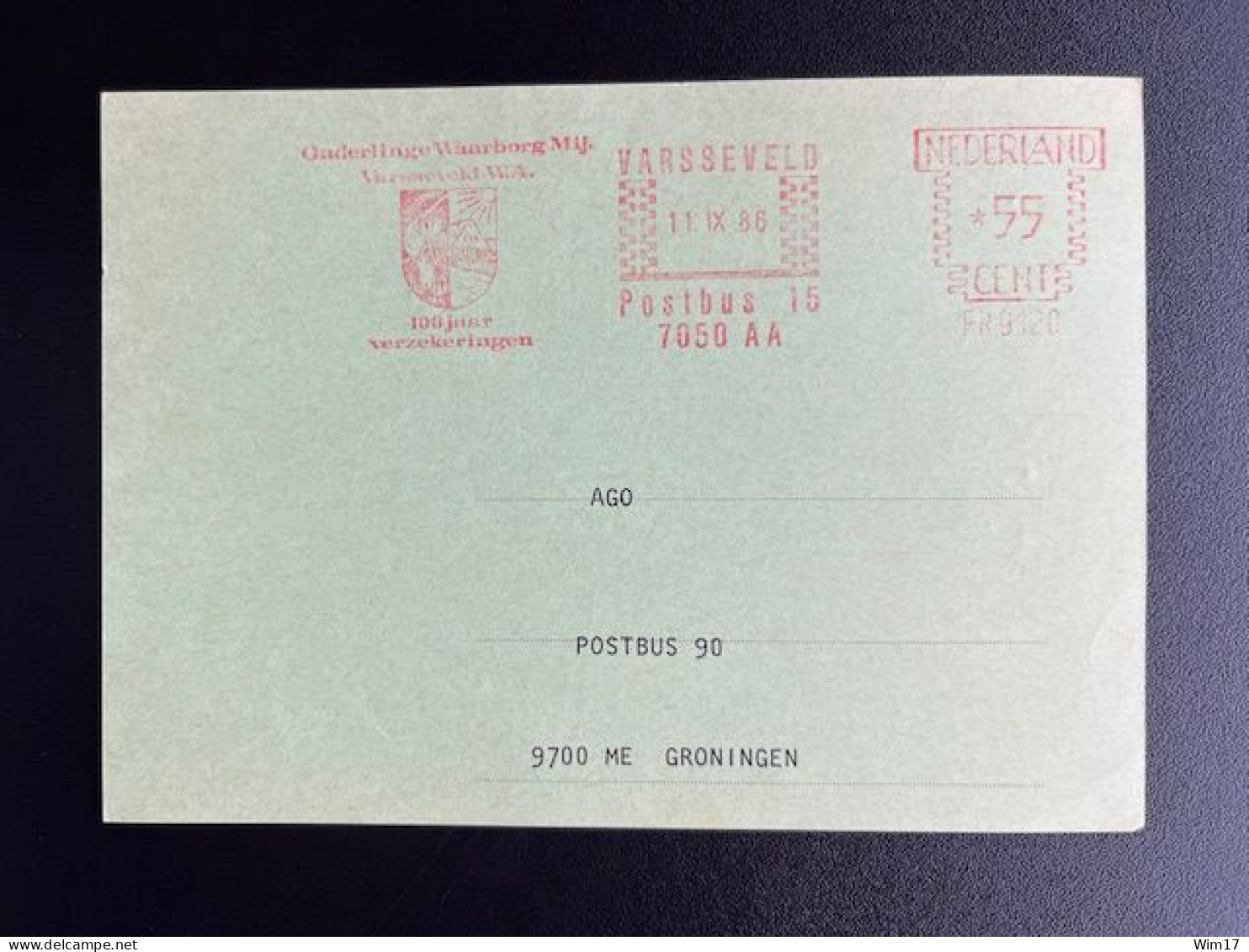 NETHERLANDS 1986 POSTCARD VARSSEVELD TO GRONINGEN 11-09-1986 NEDERLAND - Lettres & Documents