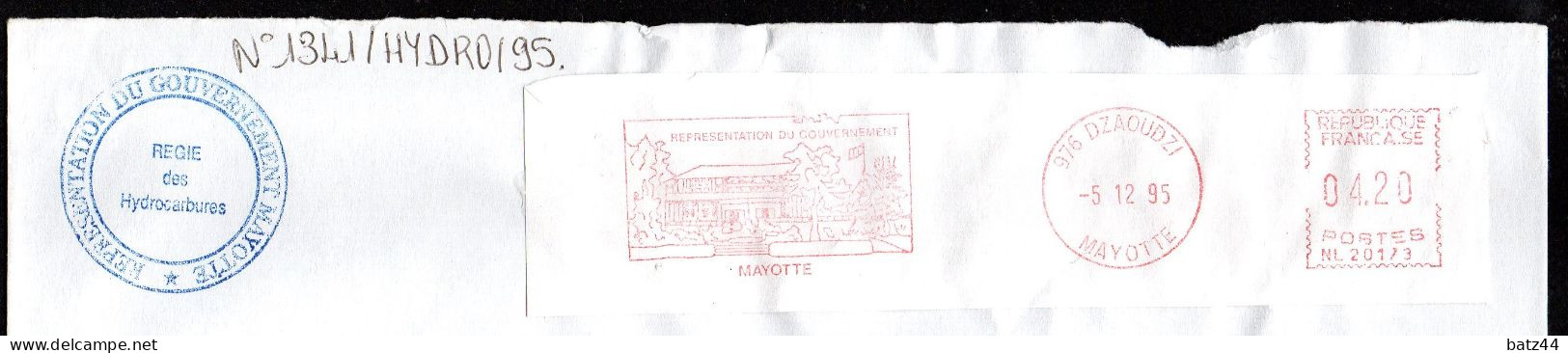 Mayotte Dzaoudzi 05 12 1995 EMA Flamme Illustrée Représentation Du Gouvernement - Lettres & Documents