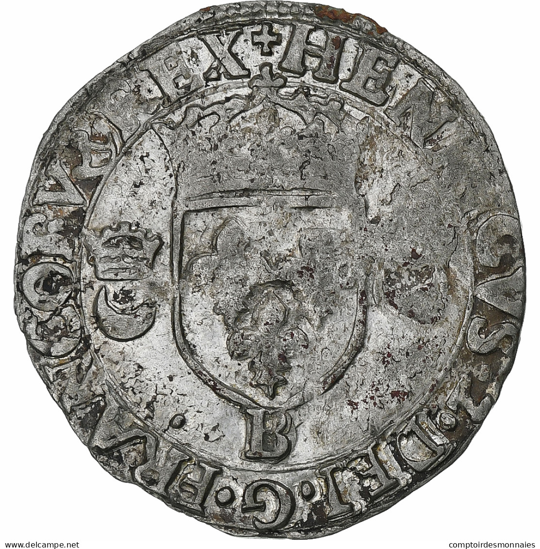 France, Henri II, Douzain Aux Croissants, 1549, Rouen, Billon, TTB, Gadoury:357 - 1547-1559 Enrique II