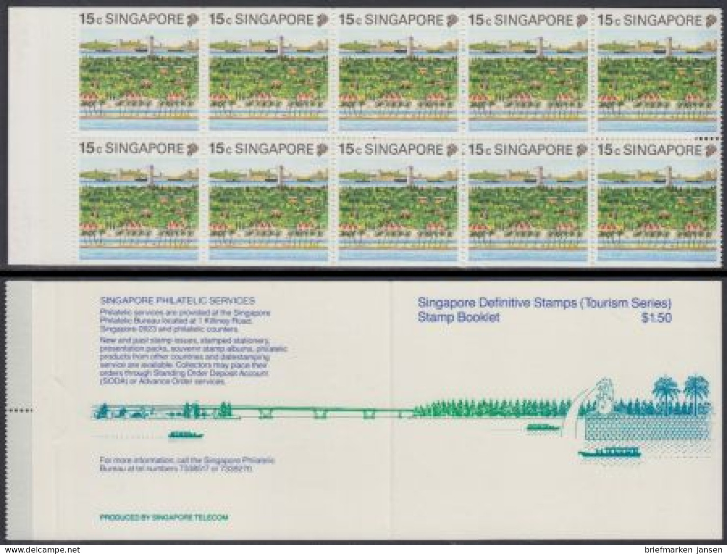 Singapur Mi.Nr. 599D Im MH (10x) Freim. Tourismus, Ansicht Von Sentosa  - Singapour (1959-...)