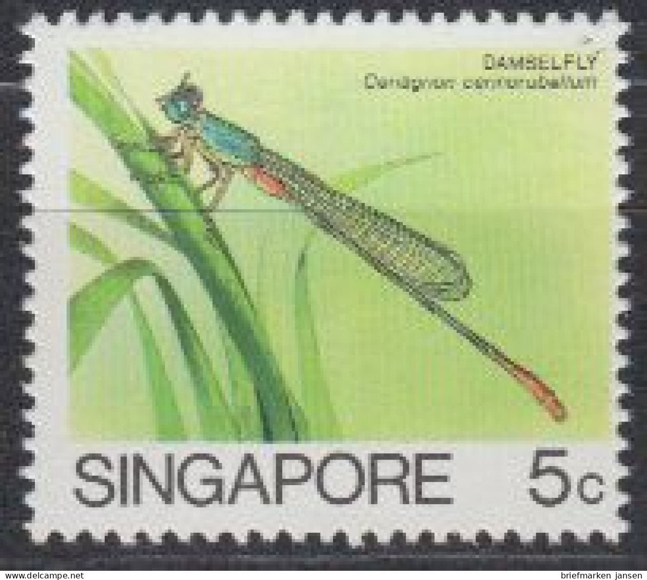 Singapur Mi.Nr. 463II Freim. Insekten, Libelle (5) - Singapour (1959-...)