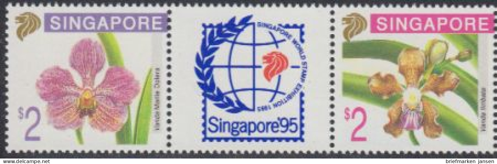 Singapur Mi.Nr. Zdr.761A/Zf/762A Int.Ausstellung SINGAPORE '95, Orchideen  - Singapour (1959-...)