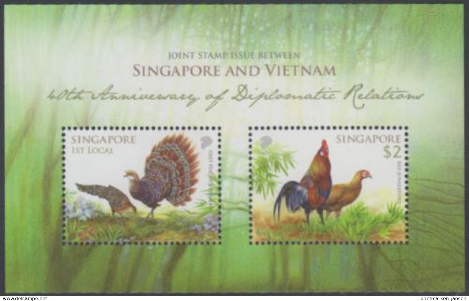 Singapur MiNr. Block 196 Freundschaft Mit Vietnam, Pfaufasan, Bankivahuhn - Singapour (1959-...)