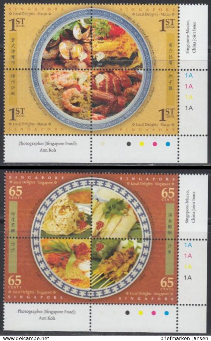Singapur Mi.Nr. Zdr.1794-97+1798-1801 (2 Zus.drucke) Speisen Macau Und Singapur  - Singapore (1959-...)