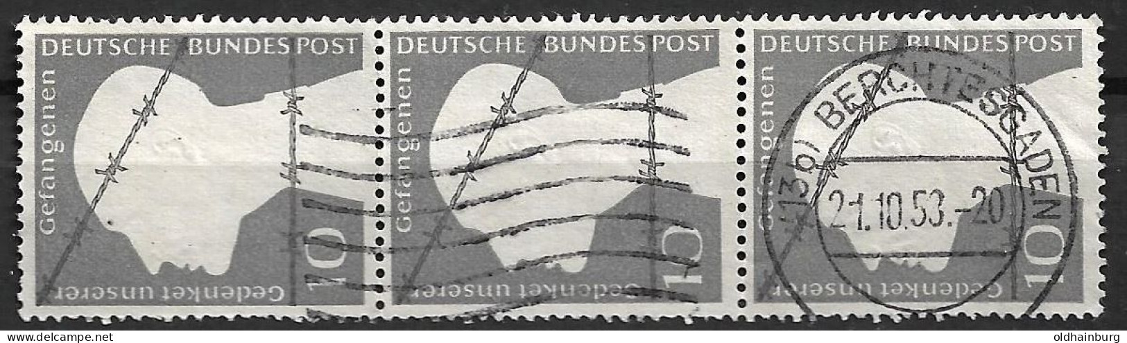 Bund 1953: Mi. 167 O Deutsche Kriegsgefangene 3 Stück Im Streifen - Gebraucht