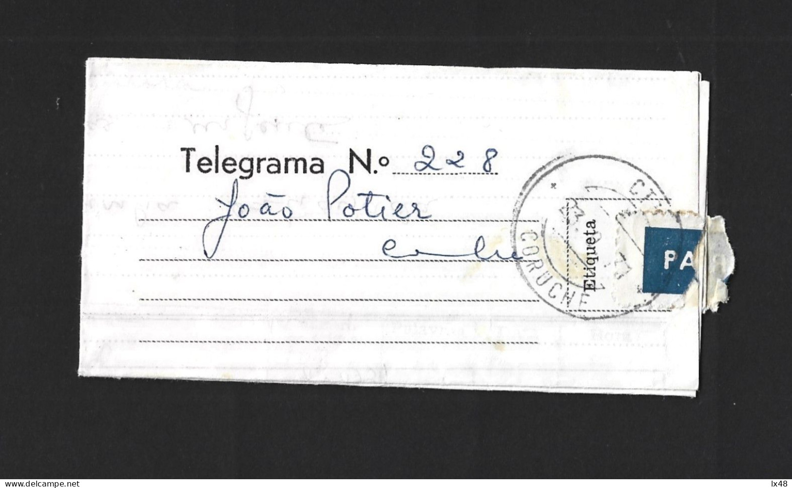 Telegrama Expedido De Angola 1971 Com Obliteração De Coruche, Santarém. Telegram Sent From Angola In 1971 With The Oblit - Brieven En Documenten