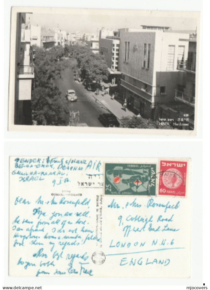 1956 Israel  HERZLSTEET Haifa CARS , PEOPLE, VIEW Postcard Cover Stamps To GB - Briefe U. Dokumente