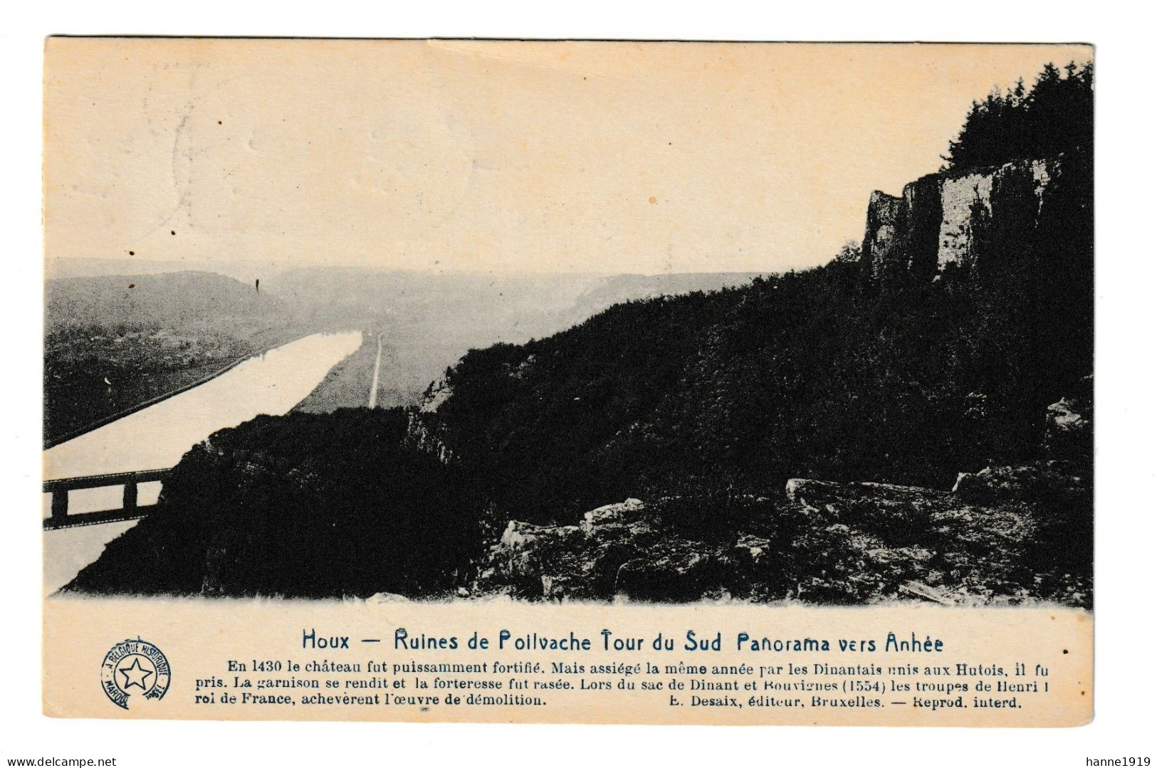 Houx Ruines De Poilvache Tour Du Sud 1921 Panorama Vers Anhée Htje - Anhée