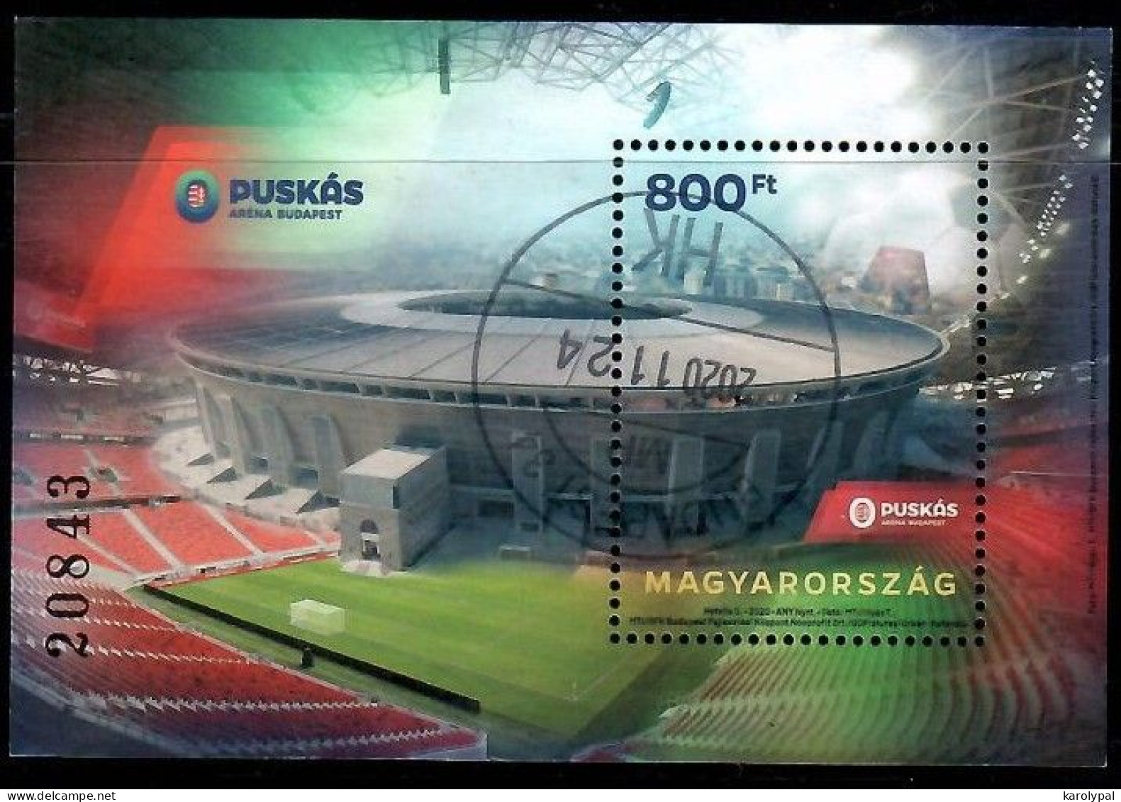 Hungary, 2020, Used, Puskás Arena Budapest  Mi..bl.  Nr.449, - Oblitérés