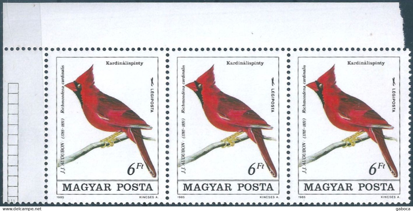 C5892 Hungary Animal Bird Audubon Art Painting Strip Of 3 MNH RARE - Songbirds & Tree Dwellers