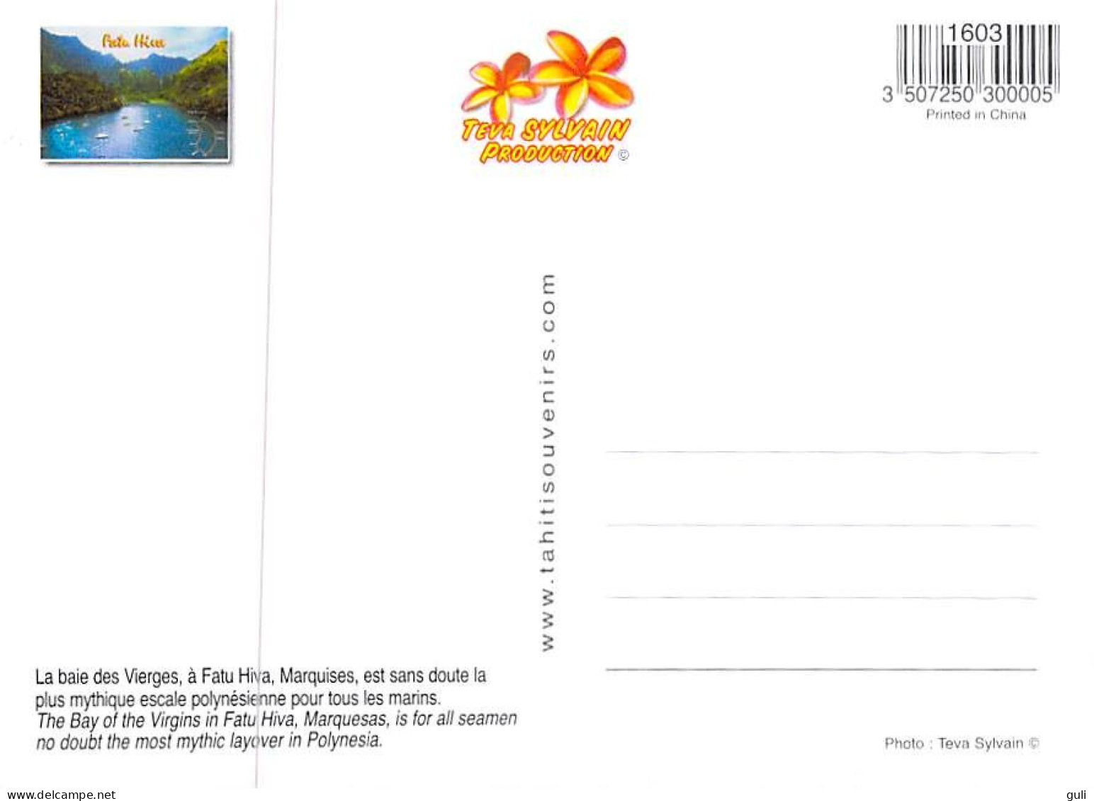 Polynésie Française-la Baie Des Vierges à FATU HIVA îles Marquises (bateaux Voile Voilier Voiliers)  Teva Sylvain 1603 - Polynésie Française