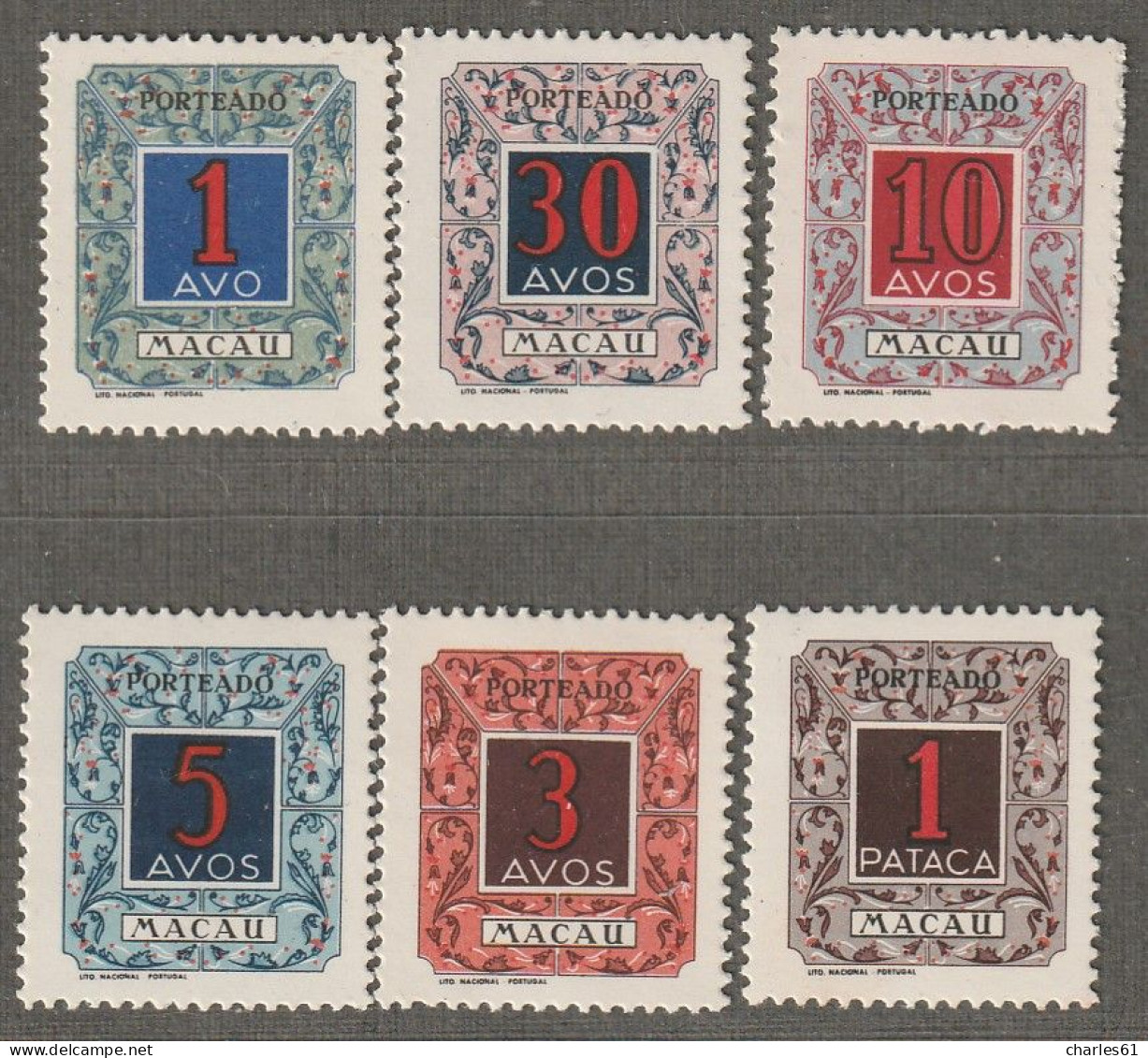 MACAO - TAXE N°56/61 **/*  (1952) - Timbres-taxe