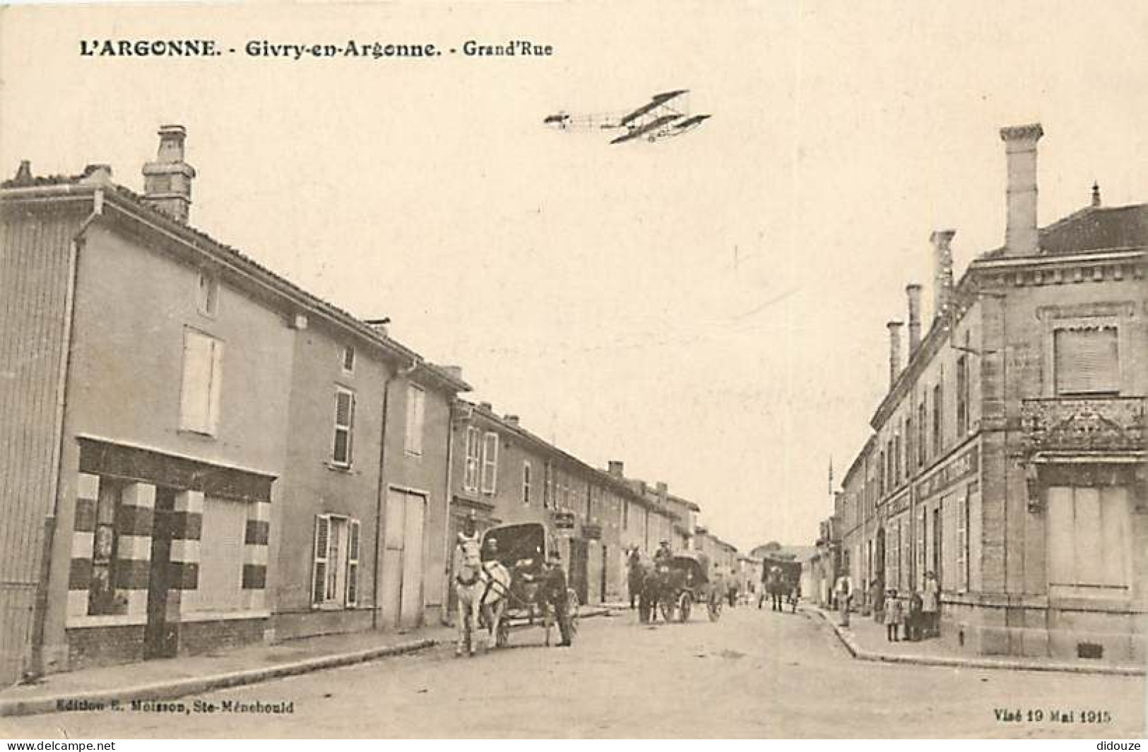 51 - Givry En Argonne - Grand'Rue - Animée - Avions - Correspondance - Voyagée En 1917 - CPA - Voir Scans Recto-Verso - Givry En Argonne