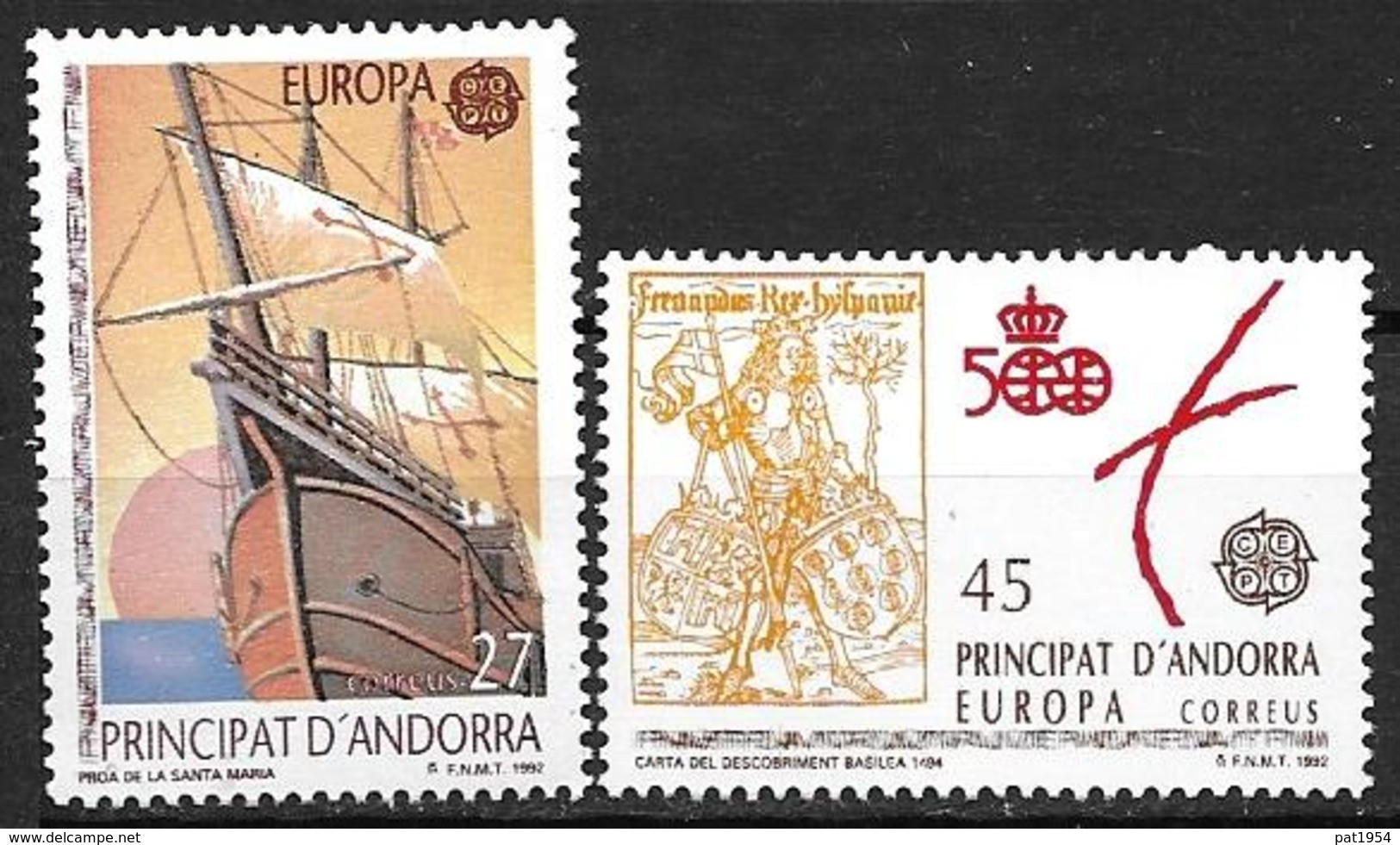 Andorre Espagnol 1992 N°216/217 Neufs Europa Découverte De L'Amérique - Unused Stamps