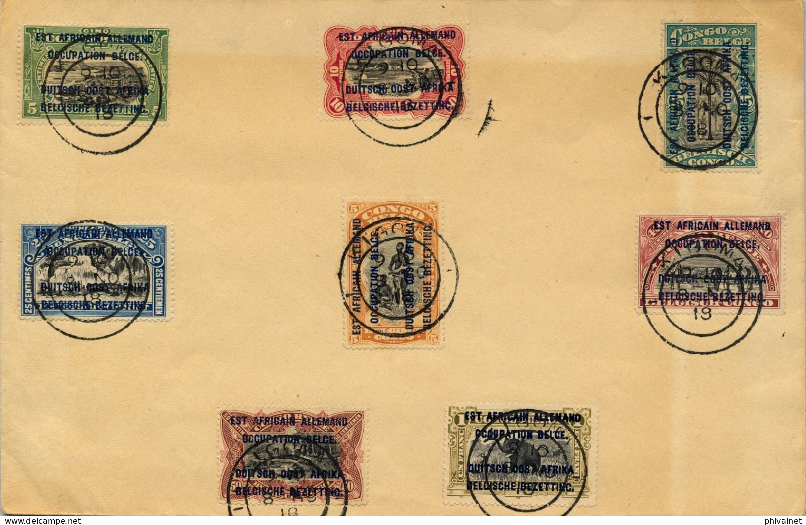 1918 CONGO BELGA , YV. 64 / 71 , " EST AFRICAIN ALLEMAND / OCCUPATION BELGE " , MAT. DE KIGOMA - Covers & Documents