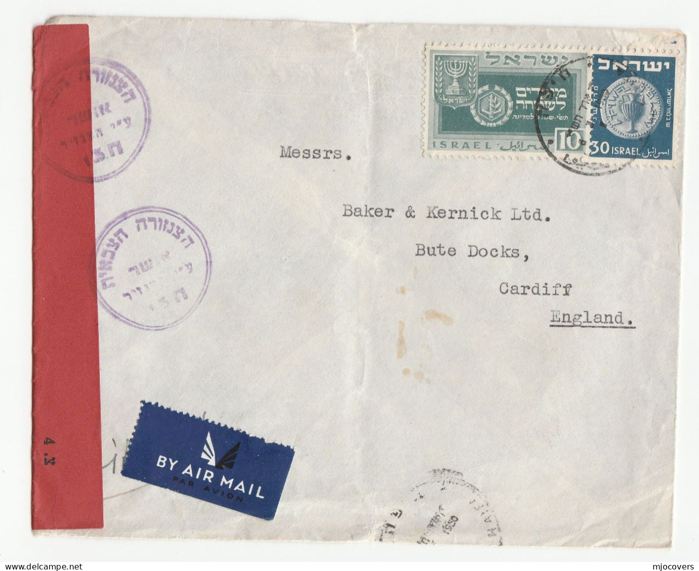 1950 Israel MILITARY CENSOR Cover Air Mail  To GB Stamps Censored - Storia Postale