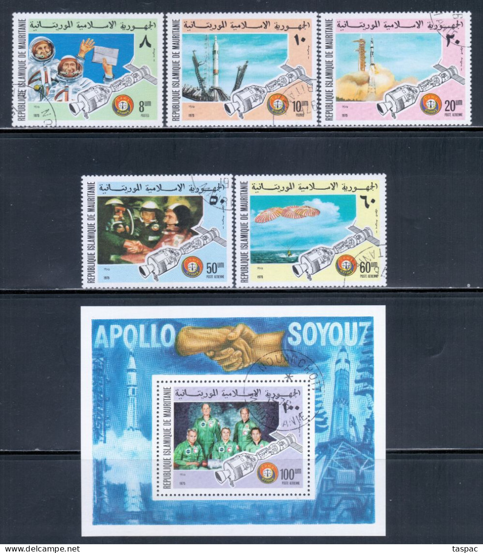 Mauritania 1975 Mi# 522-526, Block 13 Used - Apollo Soyuz Space Test Project - Afrique