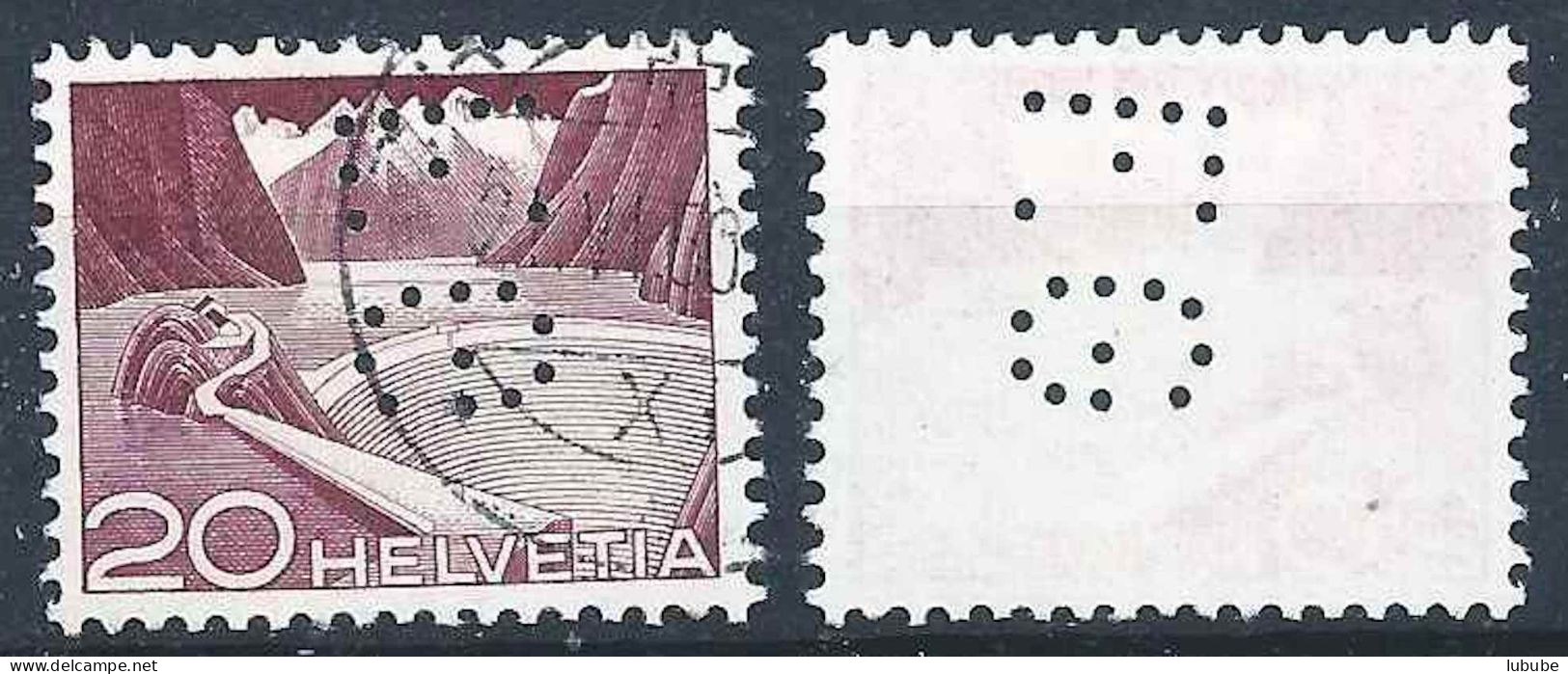 Grimsel 301A, 20 Rp.braunkarmin  (Perfin F.G Chiasso)       1950 - Oblitérés