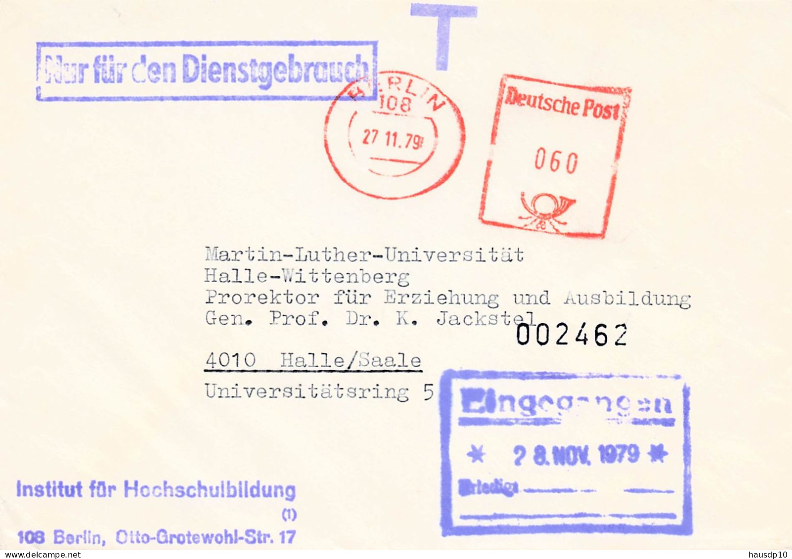 DDR Dienst Brief - Nur Für Den Dienstgebrauch - Institut Für Hochschulbildung Berlin 1979 - Service Central De Courrier