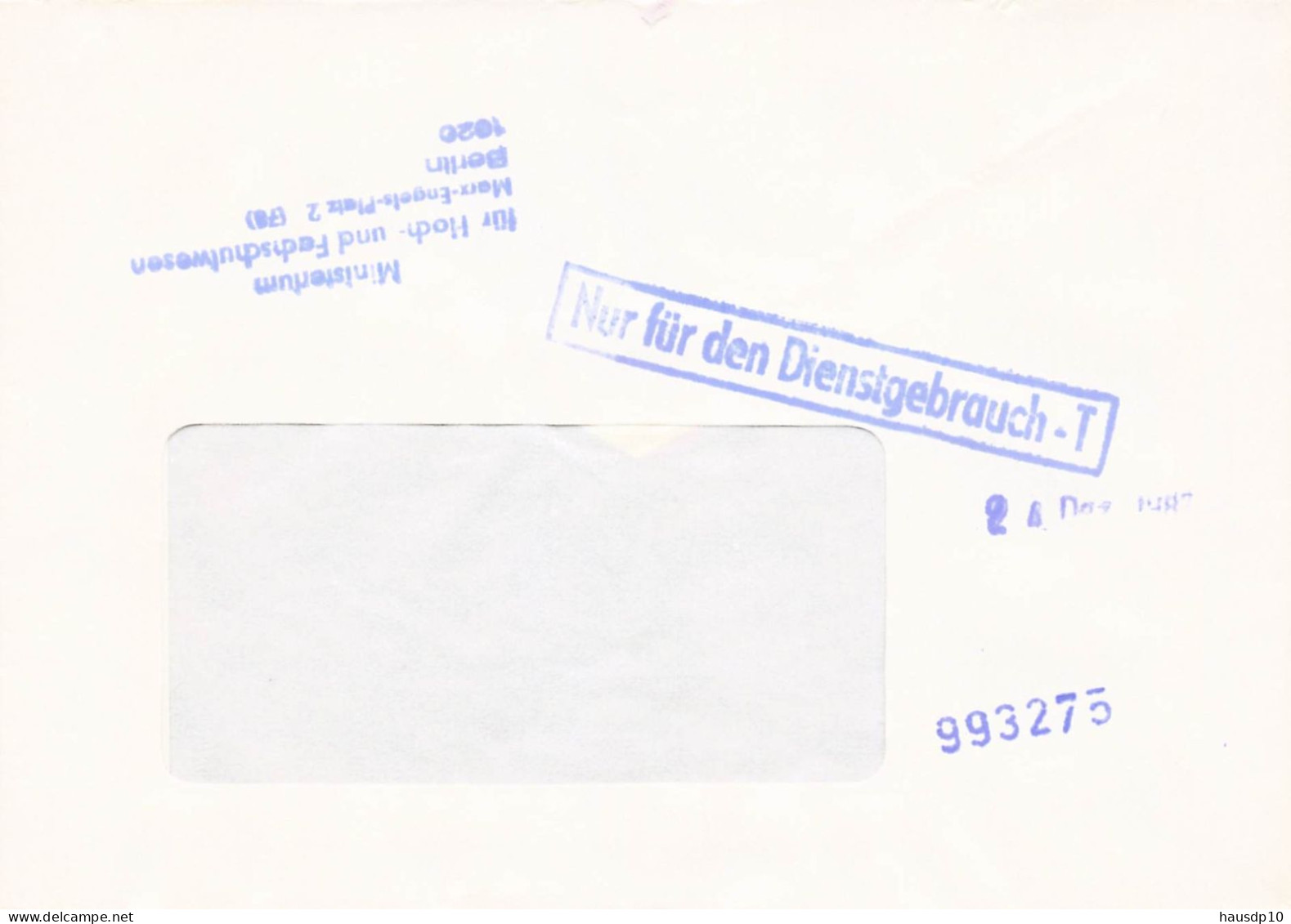 DDR Dienst Brief - Nur Für Den Dienstgebrauch -Ministerium Für Hoch Und Fachschulwesen Berlin 1987 - Servicio Central De Correos