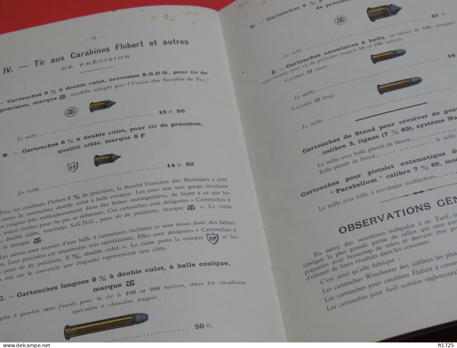 SUPERBE CATALOGUE DE MUNITIONS 1907 !!!