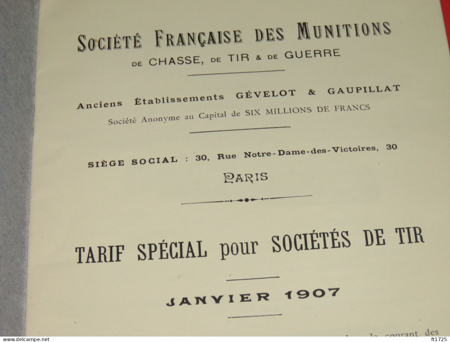 SUPERBE CATALOGUE DE MUNITIONS 1907 !!!